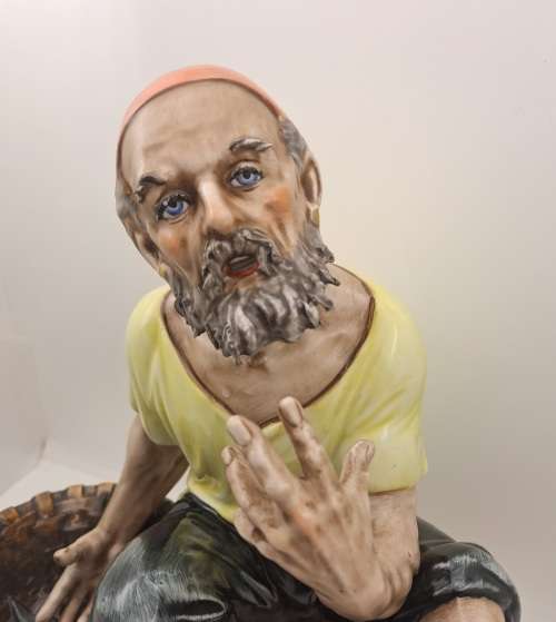 Large Vintage Sandizell Hoffner & Co. Figurine `Fisherman with Basket of Fish` made in W.Germany