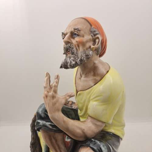 Large Vintage Sandizell Hoffner & Co. Figurine `Fisherman with Basket of Fish` made in W.Germany