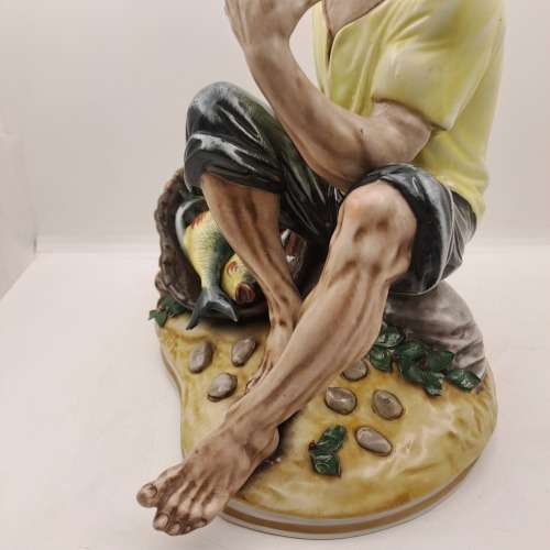 Large Vintage Sandizell Hoffner & Co. Figurine `Fisherman with Basket of Fish` made in W.Germany