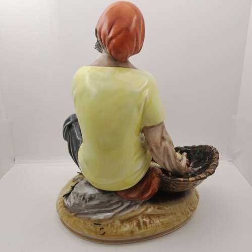 Large Vintage Sandizell Hoffner & Co. Figurine `Fisherman with Basket of Fish` made in W.Germany