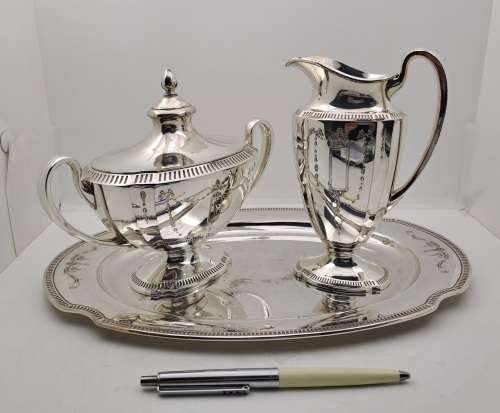 Antique 1920`s Antique Community Plate Sugar pot&creamer on Tray -No. 11902,11903 and 11958