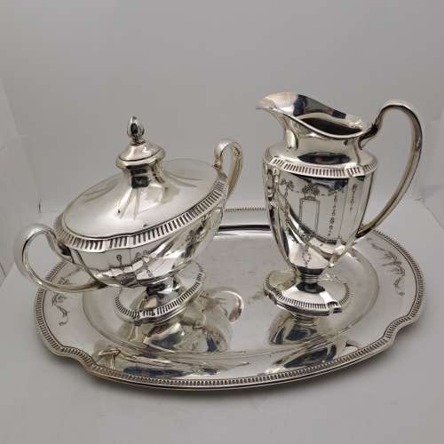 Antique 1920`s Antique Community Plate Sugar pot&creamer on Tray -No. 11902,11903 and 11958