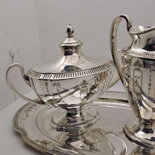 Antique 1920`s Antique Community Plate Sugar pot&creamer on Tray -No. 11902,11903 and 11958