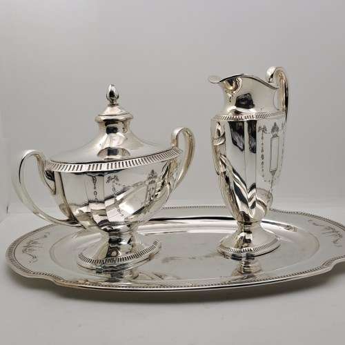 Antique 1920`s Antique Community Plate Sugar pot&creamer on Tray -No. 11902,11903 and 11958