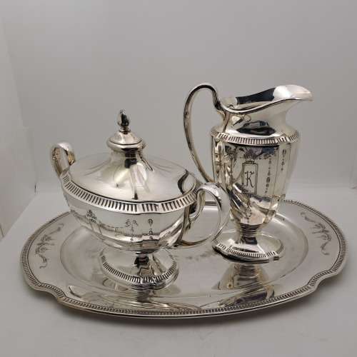 Antique 1920`s Antique Community Plate Sugar pot&creamer on Tray -No. 11902,11903 and 11958
