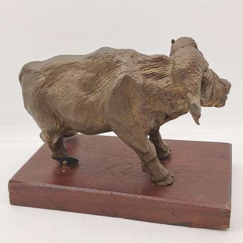 a Buffalo Figurine (Hand Made) in wooden Crate -ONE FOOT/HOOF BROKEN