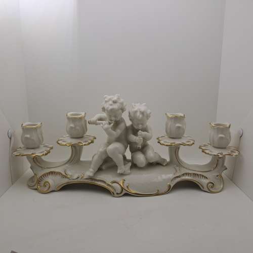 Mid-20th Century Hutschenreutherutter Kunstabteilung Germany Porcelain Cherub Candelabra