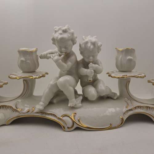 Mid-20th Century Hutschenreutherutter Kunstabteilung Germany Porcelain Cherub Candelabra