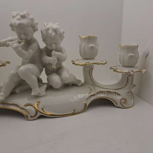 Mid-20th Century Hutschenreutherutter Kunstabteilung Germany Porcelain Cherub Candelabra