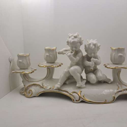 Mid-20th Century Hutschenreutherutter Kunstabteilung Germany Porcelain Cherub Candelabra