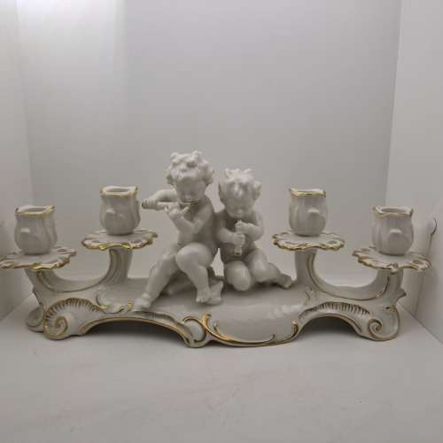 Mid-20th Century Hutschenreutherutter Kunstabteilung Germany Porcelain Cherub Candelabra