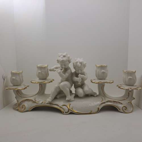 Mid-20th Century Hutschenreutherutter Kunstabteilung Germany Porcelain Cherub Candelabra