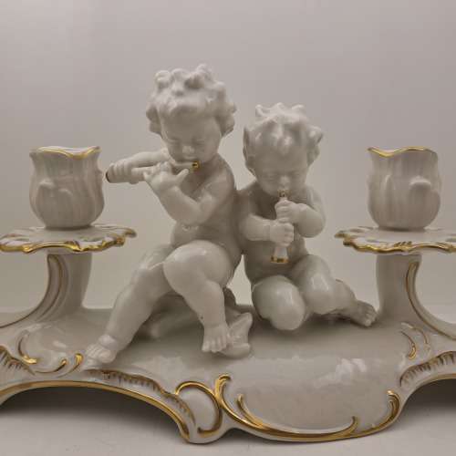 Mid-20th Century Hutschenreutherutter Kunstabteilung Germany Porcelain Cherub Candelabra