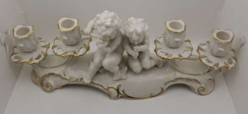 Mid-20th Century Hutschenreutherutter Kunstabteilung Germany Porcelain Cherub Candelabra