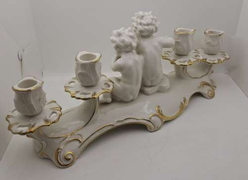 Mid-20th Century Hutschenreutherutter Kunstabteilung Germany Porcelain Cherub Candelabra