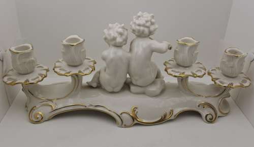 Mid-20th Century Hutschenreutherutter Kunstabteilung Germany Porcelain Cherub Candelabra