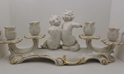 Mid-20th Century Hutschenreutherutter Kunstabteilung Germany Porcelain Cherub Candelabra