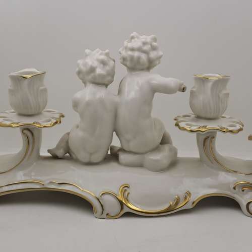 Mid-20th Century Hutschenreutherutter Kunstabteilung Germany Porcelain Cherub Candelabra