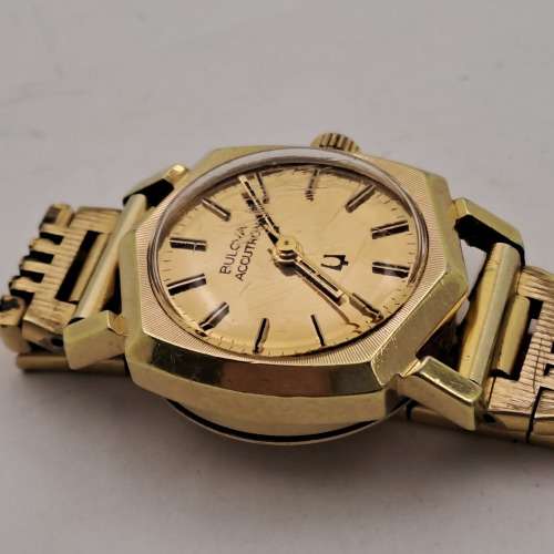Pre-owned Vintage Ladies Bulova `tuning fork` watch watch -Gold Plated -Working