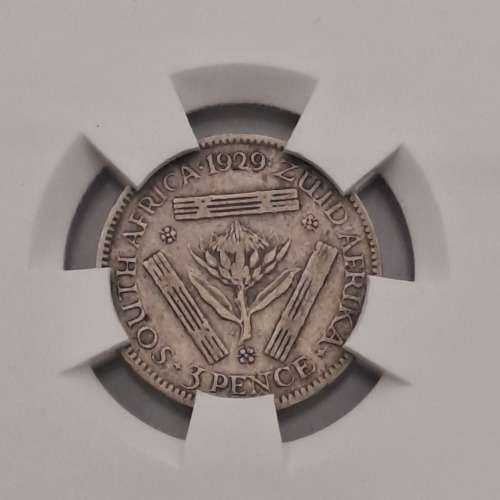 1929 South Africa Silver - 3 Pence -SANGS Graded F15