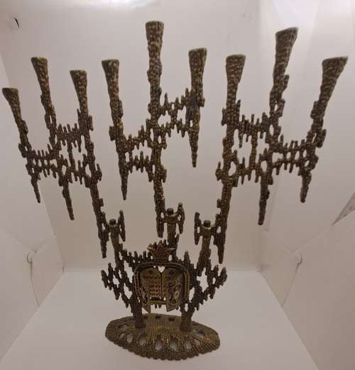 Vintage Brass Wainberg -Israel Menorah Hanukkah 9 Candle holder 34cm (tall)