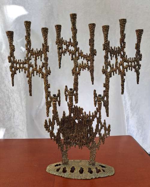 Vintage Brass Wainberg -Israel Menorah Hanukkah 9 Candle holder 34cm (tall)