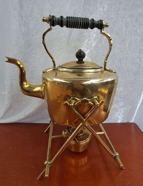 Vintage Victorian Solid Brass Kettle on Stand with Oil Burner