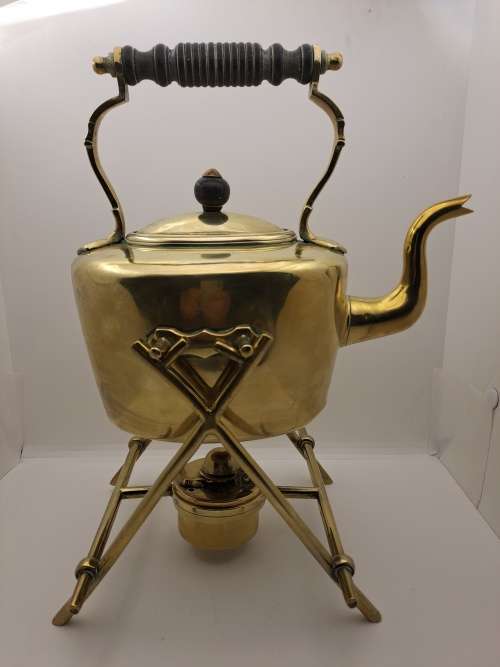 Vintage Victorian Solid Brass Kettle on Stand with Oil Burner