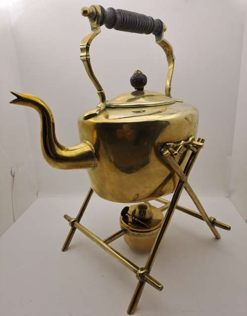 Vintage Victorian Solid Brass Kettle on Stand with Oil Burner