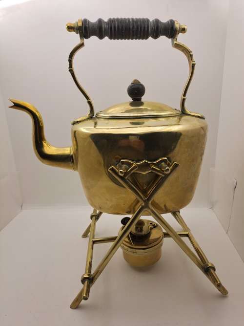 Vintage Victorian Solid Brass Kettle on Stand with Oil Burner