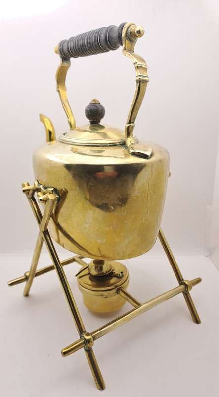 Vintage Victorian Solid Brass Kettle on Stand with Oil Burner