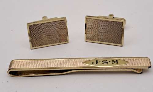 Vintage 1950`s   Plated Cufflink Pair and JSM ROLED Gold Tie Clip
