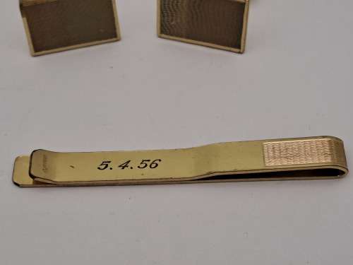 Vintage 1950`s   Plated Cufflink Pair and JSM ROLED Gold Tie Clip