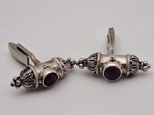 Vintage Silver Kavach Cufflinks with Gemstones -Boxed