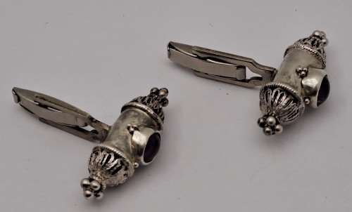 Vintage Silver Kavach Cufflinks with Gemstones -Boxed
