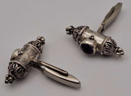 Vintage Silver Kavach Cufflinks with Gemstones -Boxed