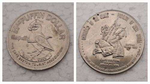 Collectable 1979  Canada MacPuffin Dollar Cape Breton Island, Nova Scotia- Tade Token