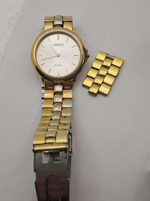 Pre-Owned-Vintage Lanco 3 ATM Quartz Watch - Working- in Case -Gold plating worn on casing and strap