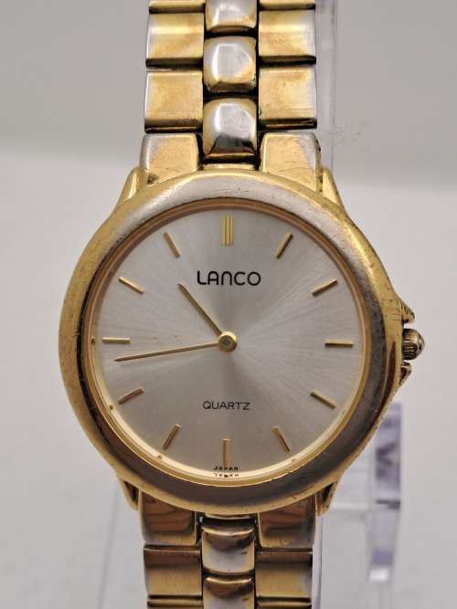 Pre-Owned-Vintage Lanco 3 ATM Quartz Watch - Working- in Case -Gold plating worn on casing and strap