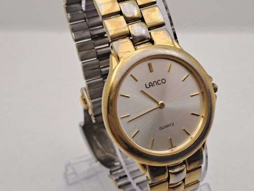 Pre-Owned-Vintage Lanco 3 ATM Quartz Watch - Working- in Case -Gold plating worn on casing and strap