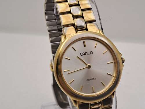 Pre-Owned-Vintage Lanco 3 ATM Quartz Watch - Working- in Case -Gold plating worn on casing and strap
