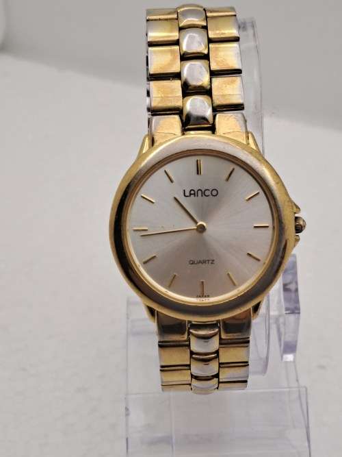 Pre-Owned-Vintage Lanco 3 ATM Quartz Watch - Working- in Case -Gold plating worn on casing and strap