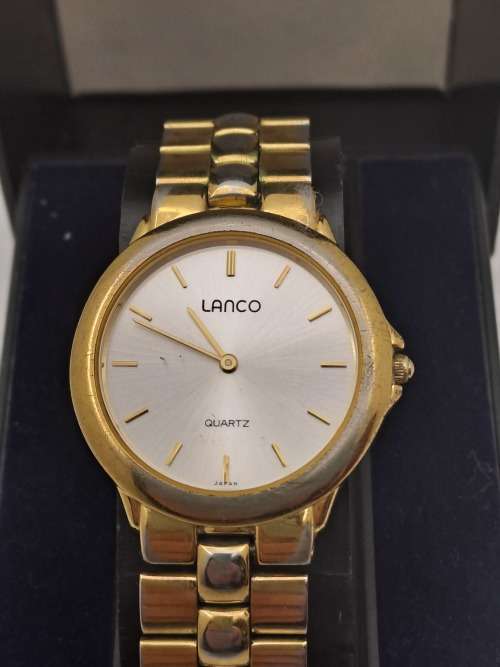 Pre-Owned-Vintage Lanco 3 ATM Quartz Watch - Working- in Case -Gold plating worn on casing and strap