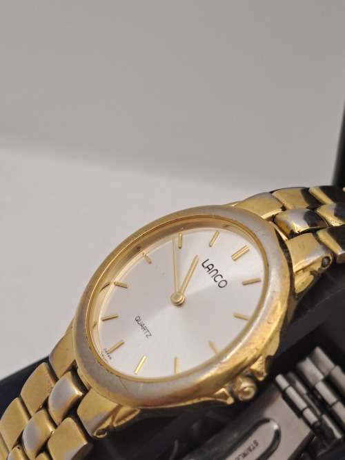 Pre-Owned-Vintage Lanco 3 ATM Quartz Watch - Working- in Case -Gold plating worn on casing and strap