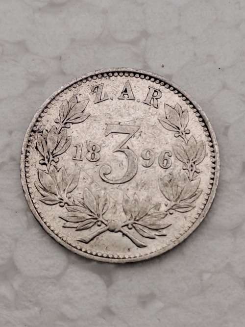 1896 ZAR - South African Republic Silver  3 Pence Zuid Afrikaansche Republiek