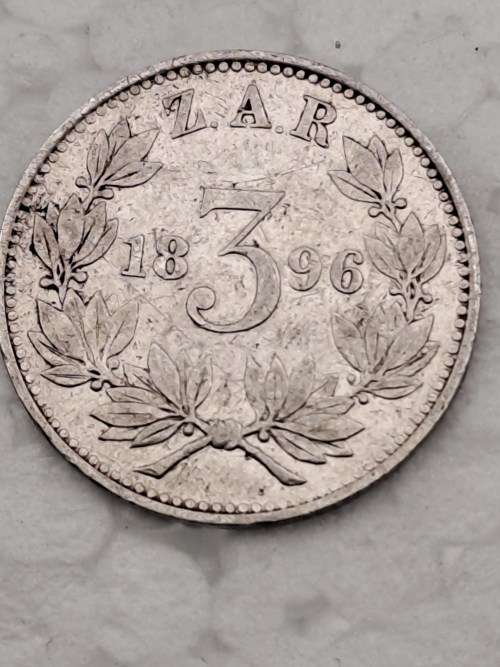 1896 ZAR - South African Republic Silver  3 Pence Zuid Afrikaansche Republiek