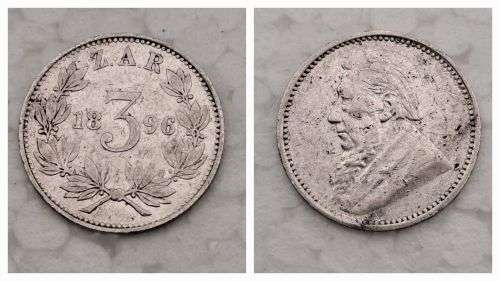 1896 ZAR - South African Republic Silver  3 Pence Zuid Afrikaansche Republiek