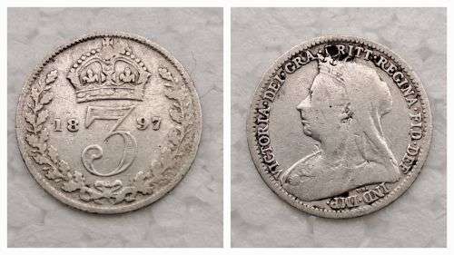 1897  United Kingdom Sterling .925 - 3 Pence - Victoria