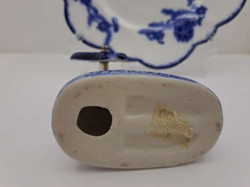 Unmarked Blue and White Porcelain Windmill with Kissing Couple Denmark and Plate