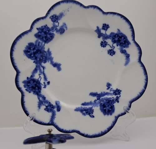Unmarked Blue and White Porcelain Windmill with Kissing Couple Denmark and Plate